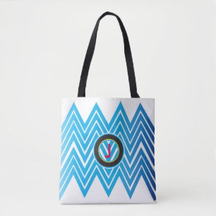 Chevron Monogrammed Ice Blue Canvas tas