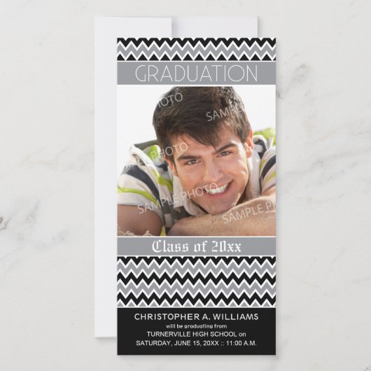 Chevron Motif Faire-part de graduation (noir) (Devant)
