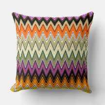 Chevron motif, orange, coussin noir