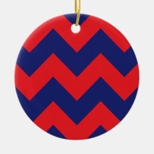 Chevron Navy blauw & rood Willekeurig type/wil Keramisch Ornament