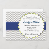 Chevron Navy Blue Birthday Invitation Kaart (Voorkant / Achterkant)