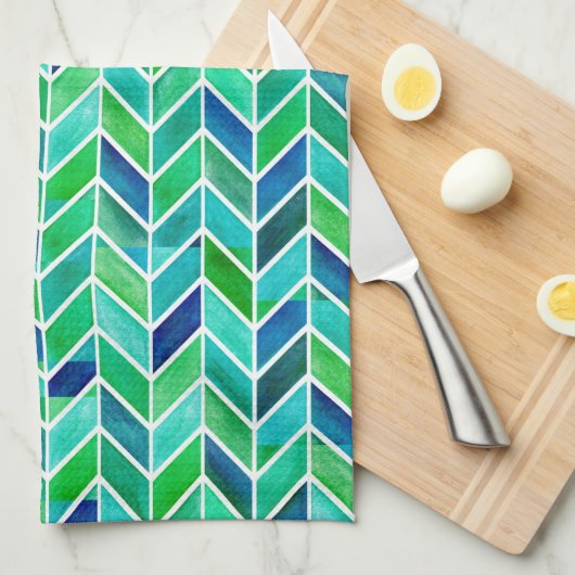 Chevron Navy Leaf Theedoek (Quarter Fold)