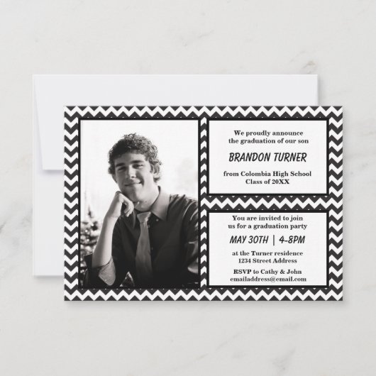 Chevron noir/blanc avec Faire-part 3x5 Grad (Devant)
