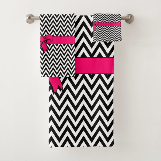 Chevron noir et blanc avec noeud rose chaud (En situation)
