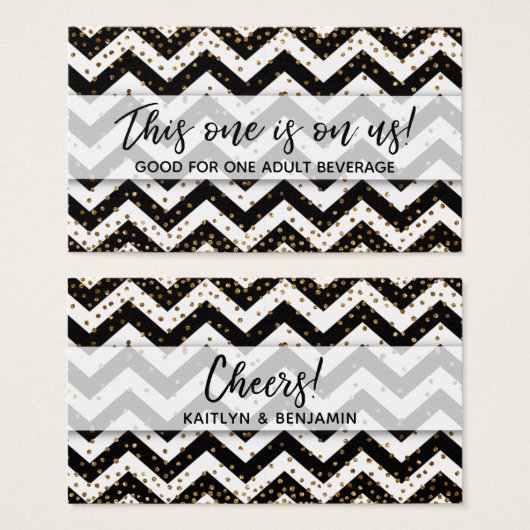 Chevron noir et blanc, billets de boisson en confe (Devant & derrière)
