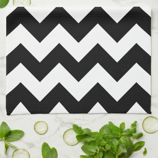 Chevron noir et blanc Serviettes de cuisine imprim (Plié)