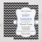 Chevron noir et gris, Baby shower bleu Invitation (Devant / Derrière)