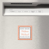Chevron Oranje & White Save the Date magnet Magneet (Insitu (Vaatwasser))