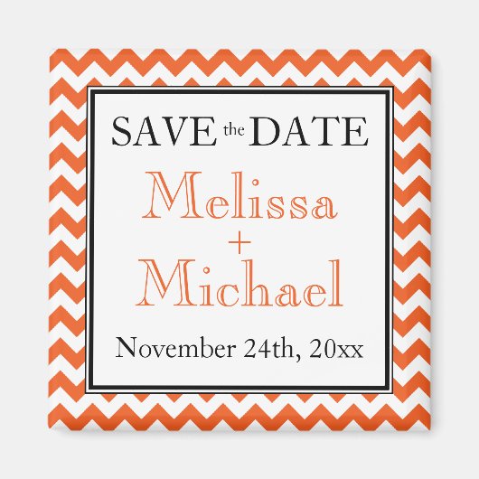 Chevron Oranje & White Save the Date magnet Magneet (Voorkant)