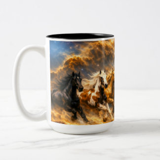 Chevron-paarden die door de Adelaarsnevel rennen Tweekleurige Koffiemok