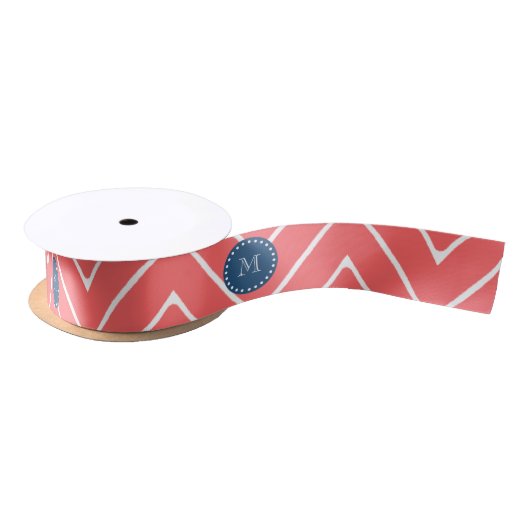 Chevron Patroon 2A Monogram Koraal, Navy Blauw Lint (Spoel)