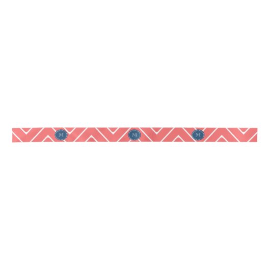 Chevron Patroon 2A Monogram Koraal, Navy Blauw Lint (Voorkant)