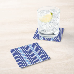 Chevron Patroon Blauw Vierkante Kartonnen Onderzetter
