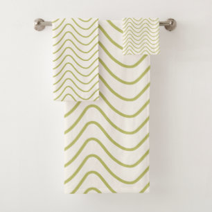Chevron Patroon Lime Groen op Crème Wit Zigzag Bad Handdoek