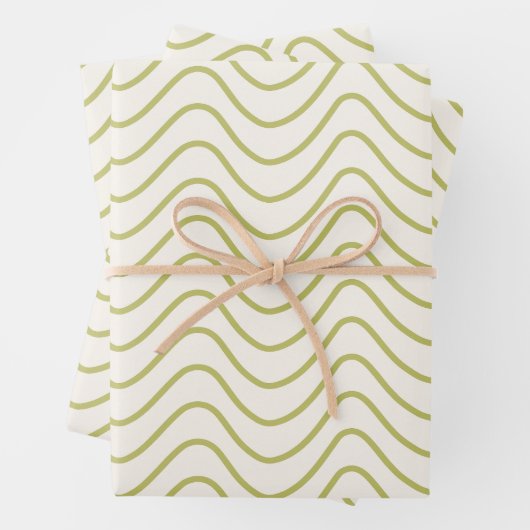 Chevron Patroon Lime Groen op Crème Wit Zigzag Inpakpapier Vel (In situ)