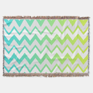 Chevron patroon lime groene blauwgroen aqua ombre deken