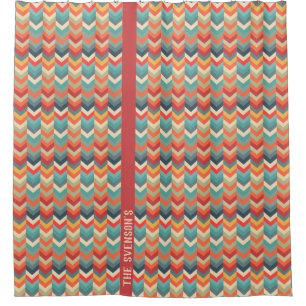 Chevron Patroon met Retro Kleur Bord Douchegordijn