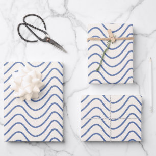Chevron Patroon Minimale lijn blauw op Crème Wit Inpakpapier Vel