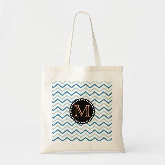Chevron Patroon Monogram Zee Blauw Grijs Tote Bag (Voorkant)