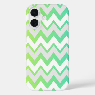 Chevron patroonstrepen groene blauwgroen aqua ombr iPhone 16 hoesje