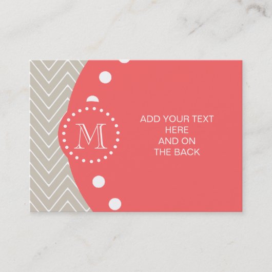 Chevron Pattern 2A Monogram Beige Coral Visitekaartje (Voorkant)