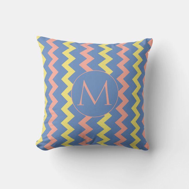 Chevron Pattern Aangepast monogram Buitenkussen (Voorkant)
