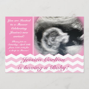 Chevron Pattern Baby Girl Shower Invitations Kaart