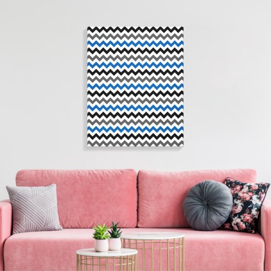 Chevron Pattern Background Blue Grey Black White Canvas Afdruk (Insitu (Woonkamer))