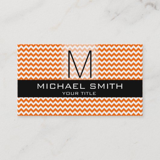 Chevron Pattern Black Modern Monogram #10 Visitekaartje (Voorkant)
