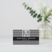 Chevron Pattern Black Modern Monogram #9 Visitekaartje (Staand voorkant)