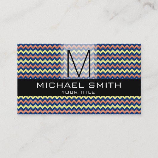 Chevron Pattern Black Modern Monogram #9 Visitekaartje (Voorkant)