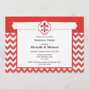 Chevron Pattern Fleur de Lis Event Red en White Kaart
