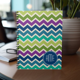 Chevron Pattern in Peacock Colors Custom Monogram Notitieboek