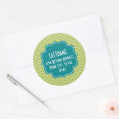 Chevron Pattern met monogram - Blauwgroen blauw en Ronde Sticker (Envelop)
