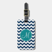 Chevron Pattern met monogram - Blauwgroen marinema Bagagelabel (Voorkant verticaal)