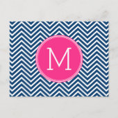 Chevron Pattern met monogram - magenta op de marin Briefkaart (Voorkant)