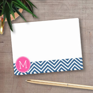 Chevron Pattern met monogram - magenta op de marin Post-it® Notes