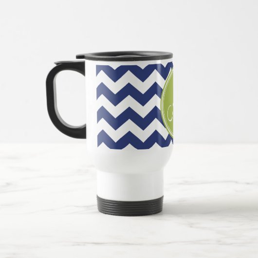 Chevron Pattern met monogram - Navy Limoen Reisbeker (Links)