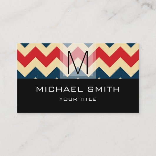 Chevron Pattern Modern Black Monogram #10 Visitekaartje (Voorkant)