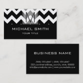 Chevron Pattern Modern Black Monogram #7 Visitekaartje (Voorkant / Achterkant)