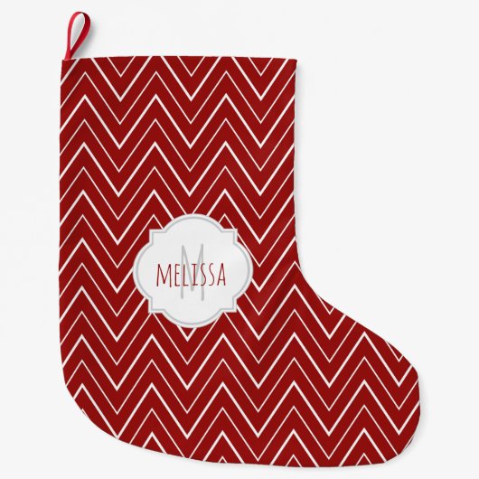 Chevron Pattern Monogram kerstaking Grote Kerstsok (Voorkant)