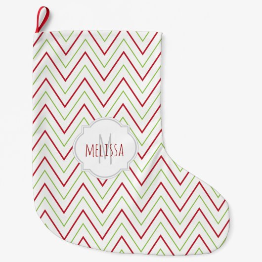 Chevron Pattern Monogram kerstaking Grote Kerstsok (Voorkant)