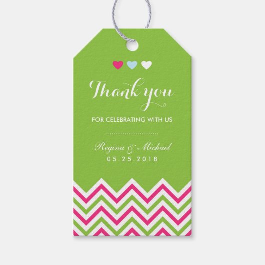 Chevron Pattern Pink and Green Wedding Gift Label Cadeaulabel (Voorkant)