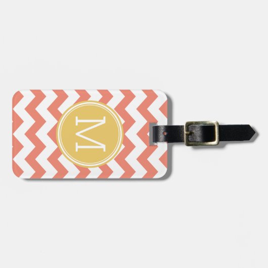Chevron Pattern Single Monogram - Koraal en Citroe Bagagelabel (Voorkant horizontaal)