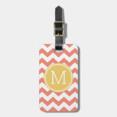 Chevron Pattern Single Monogram - Koraal en Citroe Bagagelabel (Voorkant verticaal)