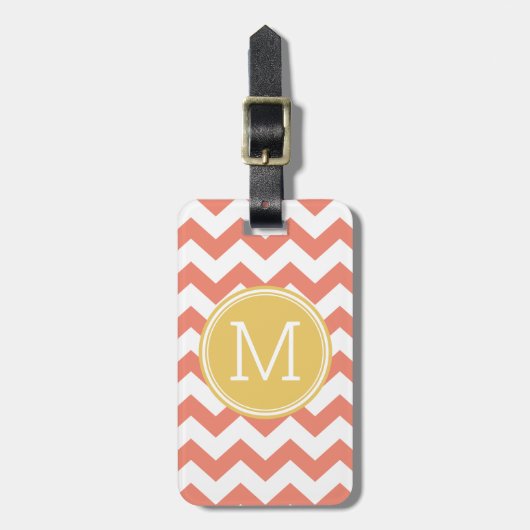 Chevron Pattern Single Monogram - Koraal en Citroe Bagagelabel (Voorkant verticaal)