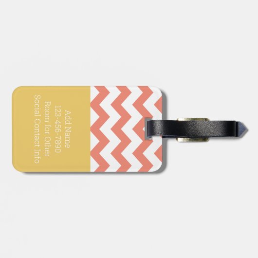 Chevron Pattern Single Monogram - Koraal en Citroe Bagagelabel (Achterkant horizontaal)