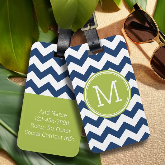 Chevron Pattern Single Monogram - Navy Limoen Bagagelabel