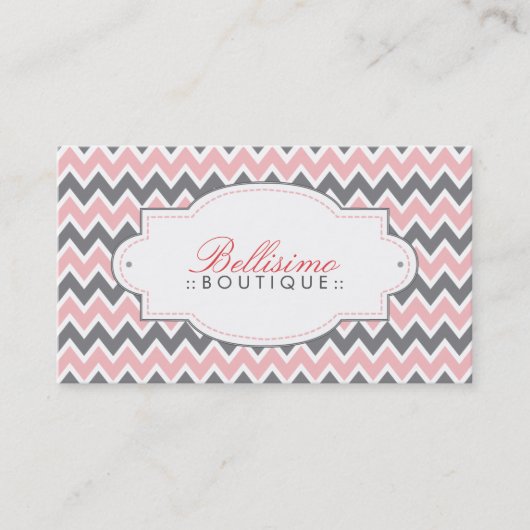 Chevron Pattern Visitekaartje (roze/grijs) (Voorkant)