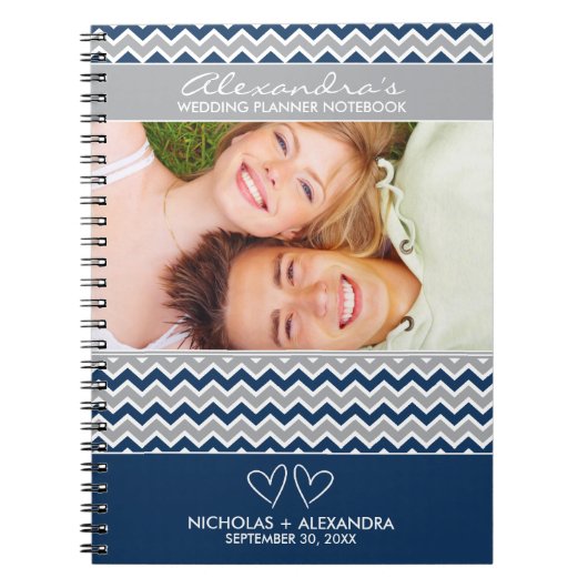 Chevron Pattern Wedding Planner-laptop (marine) Notitieboek (Voorkant)